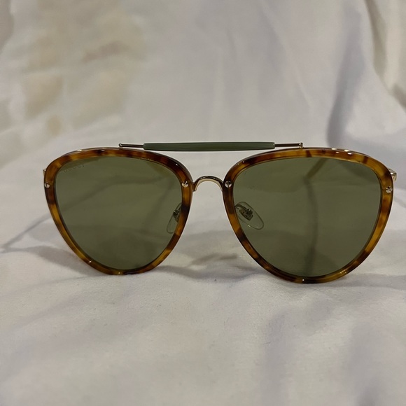 Gucci Havana Gold/ Green Aviator Sunglasses - Picture 9 of 11